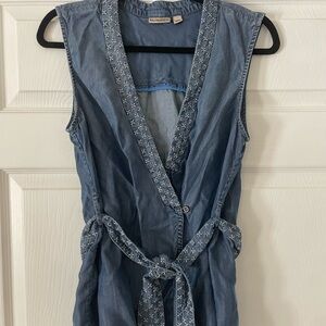 Holding Horses Blue Denim Top with White Embroidery